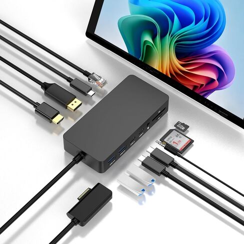 New Surface Dock Triple Displays 4K@60Hz HDMI+USB C+DP with Power Adapter, Surface Pro Docking Station Compatible with Surface Pro 12/11/10/9/8/X/7/6/5/4/3,Surface Laptop 7/6/5/4/3/2/1,Go 4/3/2/1 in Kuwait