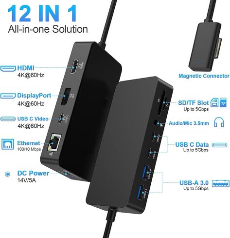New Surface Dock Triple Displays 4K@60Hz HDMI+USB C+DP with Power Adapter, Surface Pro Docking Station Compatible with Surface Pro 12/11/10/9/8/X/7/6/5/4/3,Surface Laptop 7/6/5/4/3/2/1,Go 4/3/2/1 in Kuwait