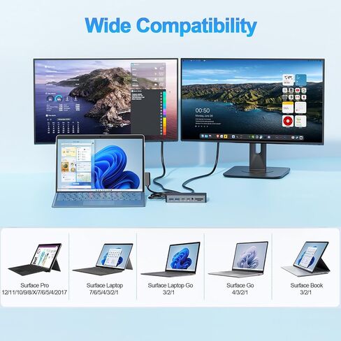New Surface Dock Triple Displays 4K@60Hz HDMI+USB C+DP with Power Adapter, Surface Pro Docking Station Compatible with Surface Pro 12/11/10/9/8/X/7/6/5/4/3,Surface Laptop 7/6/5/4/3/2/1,Go 4/3/2/1 in Kuwait