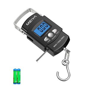 MEIYA Fish Scale 110lb/50kg Digital Fishing Scale with Backlit LCD, Portable Handle, Stainless Steel Hook, Built-in Tape Measure & 2 AAA Batteries, Reliable Fishing Gear & Great Fishing Gifts for Men in Kuwait