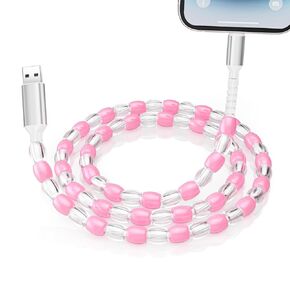 Coolden for iPhone Charger Cord 3.3FT Beaded Charging Cord for iPhone Charger Fast Charging Cable for Women Girls 60W USB to iPhone Cable for iPhone 14 13 Pro Max,iPad Air/Mini, Light Pink in Kuwait