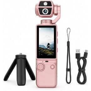 Q9 Mini Handheld HD Action Camera with 180° Rotatable Lens & Built-in Screen, Lightweight Wearable Video Recorder for Travel Cycling Daily Use, Mini Tripod Lanyard USB Cable Included, Pink in Kuwait
