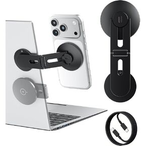 Magnetic Laptop Phone Holder with 15W Fast Wireless Charger, Foldable Hidden Stand Design for MagSafe iPhone 17/16/15/14/13/12, MacBook, Monitor Screen Side & Tesla Model 3/Y/S/X (Black) in Saudi Arabia