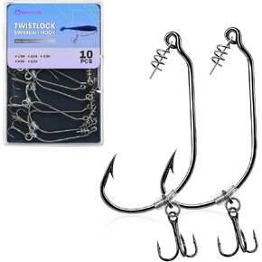 Natufish Swimbait Hooks 10Pcs Weedless Twist Lock for Bass Fishing in Kuwait