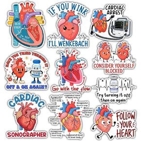 [10pcs x 3''] Heart Anatomy Cardiac Sticker Funny Medical Sticker If You Wink I'll Wenckebach Cardiac Arrest Sticker Gifts for Doctors and Medical Students in Kuwait