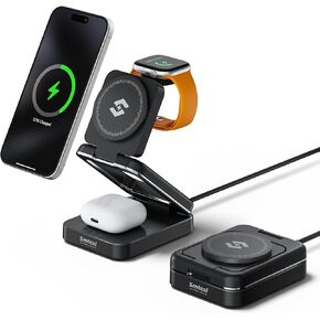Smtcsl 3-in-1 Foldable Wireless Charging Station: Magnetic Charger Pad Compatible with Phone air 17 16 15 14 13 12 Series/Watch/Air Pods - Portable Folding Stand for Travel in Kuwait