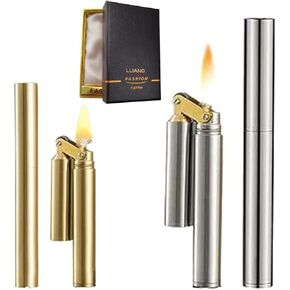 2pcs Torch Lighter Kerosene Windproof Lighter Refillable Adjustable Jet Flame Lighter for Candle Kitchen Grill Camping Jewellery Welding Men's Gift with Gift Box (Silver + Gold)_ in Saudi Arabia