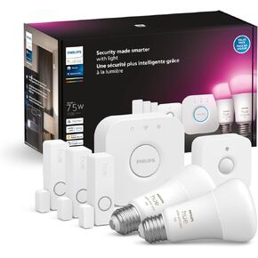 Philips Hue Secure Starter Kit with Bridge, Wired Security Camera, (2) Secure Contact Sensor, (2) 75W A19 Bulb, White & Color Ambiance, Works with Security Center in Hue App in Saudi Arabia