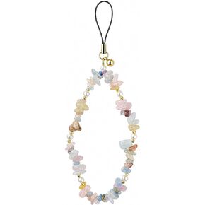 Bloomish Natural Colorful Rutilated Quartz Phone Charm - Handmade Crystal Bead Phone Strap with Gold Sand Accent, Anti-Loss Wrist Lanyard for Women, Elegant Mobile, Purse, Bag Accessory Gift in Kuwait