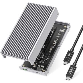 Noiseless 40Gbps M.2 NVMe Enclosure, USB C Aluminum External SSD Enclosure Compatible Thunderbolt4/3 8TB SSD Adapter, PCIe Gen4 M.2 SSD Reader Fits 2280/2260/2242/2230mm M B+M Key (Silver) in Kuwait