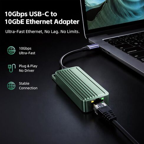 USB C to 10Gbps Ethernet Adapter, USB 3.2 Gen 2x2 Type-C to RJ45 10G LAN Network Dongle with Realtek RTL8159 Chip, Thunderbolt 3/4 Compatible for MacBook, Windows 11 Laptop, NAS, PC in Saudi Arabia