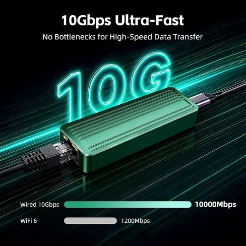 USB C to 10Gbps Ethernet Adapter, USB 3.2 Gen 2x2 Type-C to RJ45 10G LAN Network Dongle with Realtek RTL8159 Chip, Thunderbolt 3/4 Compatible for MacBook, Windows 11 Laptop, NAS, PC in Saudi Arabia