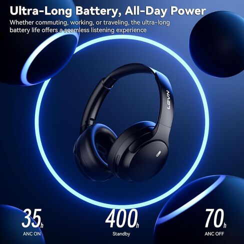 LEVN Hybrid Active Noise Cancelling Headphones, Wireless Headphones Bluetooth 5.4 with Transparent Mode, Hi-Res Audio, Deep Bass, 70H Playtime Over Ear Bluetooth Headset for Work/Travel/Home/Office in Kuwait