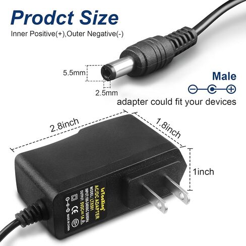 5V 1A Power Adapter Supply 5W AC DC 5 Volt 1000mA 6.6FT Cord in Kuwait