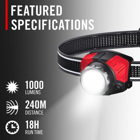 Coast® FL85R 1000 Lumen Tri-Color (White/Red/Green) Focusing Rechargeable LED Headlamp, Built-in Rechargeable Battery in Kuwait