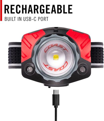 Coast® FL85R 1000 Lumen Tri-Color (White/Red/Green) Focusing Rechargeable LED Headlamp, Built-in Rechargeable Battery in Kuwait