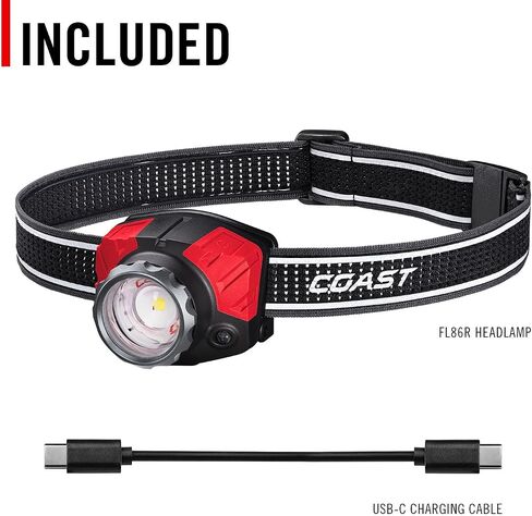 Coast® FL85R 1000 Lumen Tri-Color (White/Red/Green) Focusing Rechargeable LED Headlamp, Built-in Rechargeable Battery in Kuwait