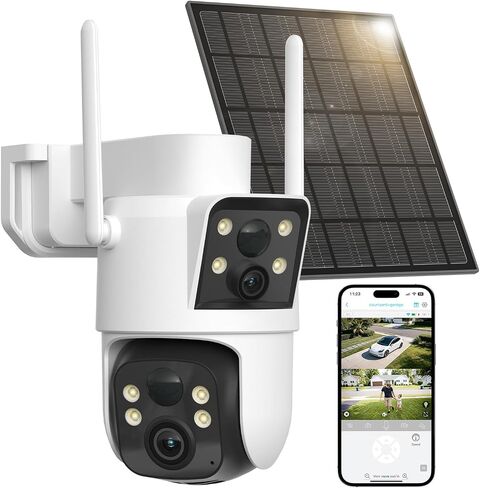 LIWAN Solar Camera Outdoor Wireless, Dual Lens, 2.4GHz WiFi Security Camera in Kuwait
