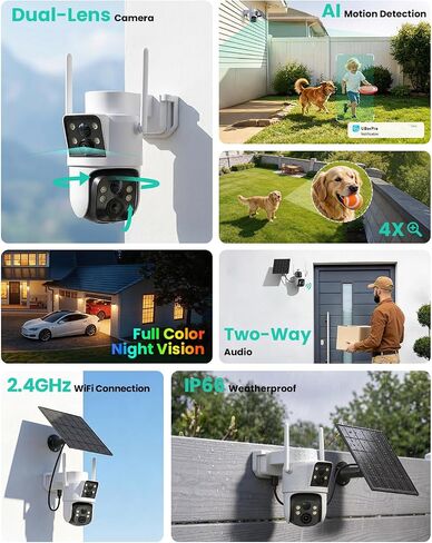 LIWAN Solar Camera Outdoor Wireless, Dual Lens, 2.4GHz WiFi Security Camera in Kuwait