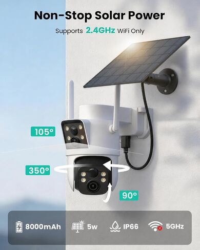 LIWAN Solar Camera Outdoor Wireless, Dual Lens, 2.4GHz WiFi Security Camera in Kuwait