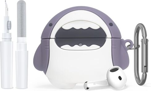 Cute Shark Silicone Case for AirPods 4, with Keychain & Cleaner Kit in Kuwait