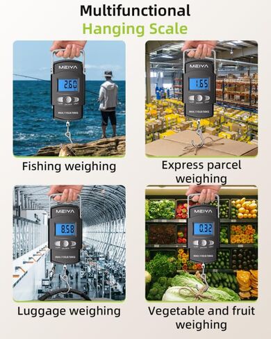 MEIYA Fish Scale 110lb/50kg Digital Fishing Scale with Backlit LCD, Portable Handle, Stainless Steel Hook, Built-in Tape Measure & 2 AAA Batteries, Reliable Fishing Gear & Great Fishing Gifts for Men in Kuwait