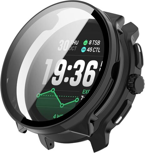 Disscool Full Coverage Case with Screen Protector Compatible with Suunto Race 2 PC and Real Glass Protective Case Cover Smart Watch Accessories(Black) in Kuwait