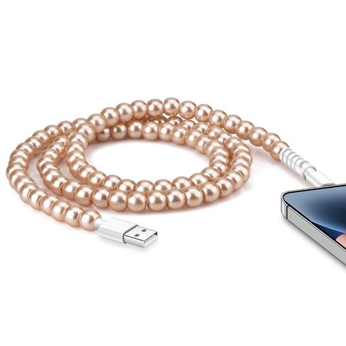 SAMONPOW for iPhone Charger Cord 66W Fast Charging Cable 3.3FT Cute Beaded USB to ISO Charging Cord for Women Girls Phone Charger Cord for iPhone 14 13 12 11 Pro Max XR XS X 8 7 6 Plus, Gold in Kuwait