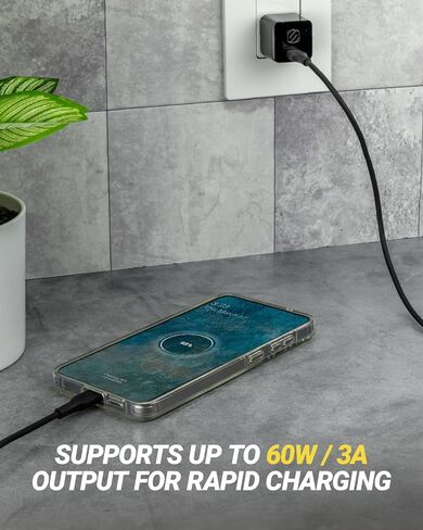 Scosche 4ft USB-C to USB-C Cable, 60W Fast Charging Cable with Power Delivery & High Speed Data Transfer, Charger Cord Compatible with iPhone, Samsung, iPad, MacBook & More Type C Devices, Black in Kuwait