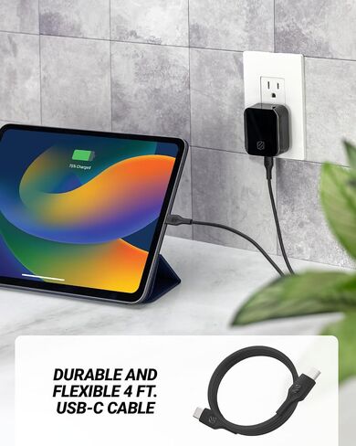 Scosche 4ft USB-C to USB-C Cable, 60W Fast Charging Cable with Power Delivery & High Speed Data Transfer, Charger Cord Compatible with iPhone, Samsung, iPad, MacBook & More Type C Devices, Black in Kuwait