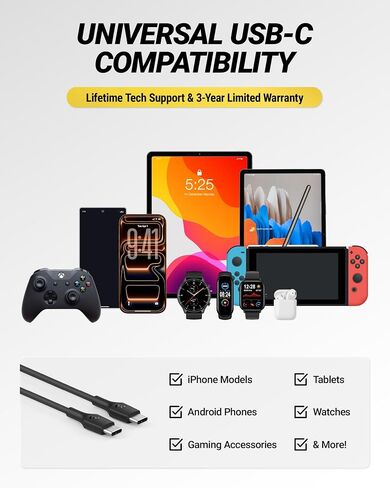 Scosche 4ft USB-C to USB-C Cable, 60W Fast Charging Cable with Power Delivery & High Speed Data Transfer, Charger Cord Compatible with iPhone, Samsung, iPad, MacBook & More Type C Devices, Black in Kuwait