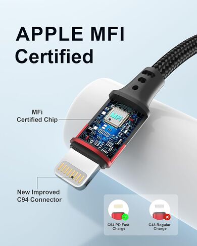 Bkduice 2ft USB C to Lightning Cable, 2 Pack PD Fast Charging [MFi Certified] USB C iPhone Charger Cord, Braided Short USBC to Lightning Cable for iPhone 14/13/12/11 Pro Max/XR/XS/SE/AirPods in Kuwait