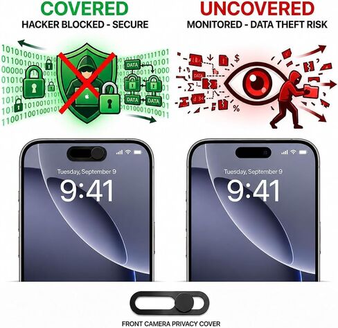 Front Camera Cover for iPhone 17/17 Air / 17 Pro / 17 Pro Max — Ultra-Thin Webcam Privacy Slide, Strong Adhesive, Face ID Friendly, No Residue — 2 Pack Black in Kuwait
