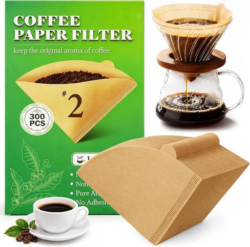 BYKITCHEN 300 PCS Cone Coffee Filters Size 2, Unbleached, Pour over, 1-4Cup in Kuwait