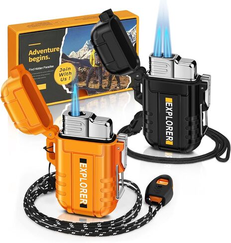 Lafagiet 2 Pack of Torch Lighter, Single & Dual Jet Flame, Windproof, Waterproof, Butane Gas Refillable Lighters Multipack for Candle, Camping, Outdoor Adventure (NO Gas) in Kuwait