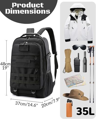 Waterproof Tactical Backpack for Men Women, 35L Military Work Backpack with Molle System & Sturdy Handle, Army Assault Bag Rucksack for Outdoor Working Hiking, Black in Kuwait