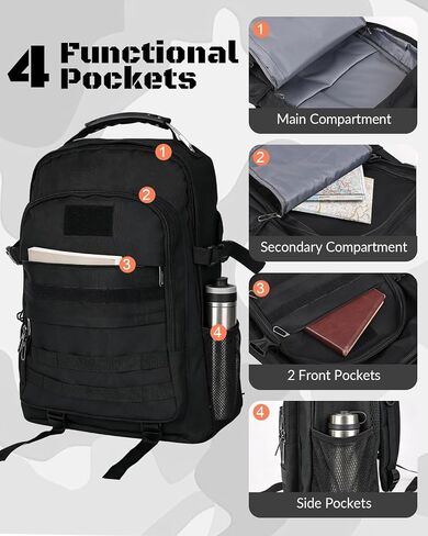Waterproof Tactical Backpack for Men Women, 35L Military Work Backpack with Molle System & Sturdy Handle, Army Assault Bag Rucksack for Outdoor Working Hiking, Black in Kuwait
