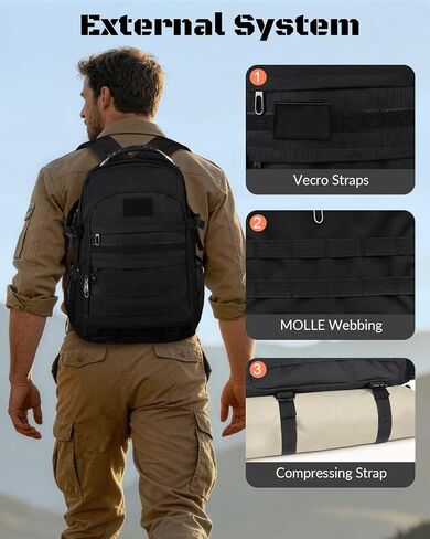 Waterproof Tactical Backpack for Men Women, 35L Military Work Backpack with Molle System & Sturdy Handle, Army Assault Bag Rucksack for Outdoor Working Hiking, Black in Kuwait