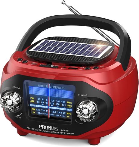 PRUNUS 15W Retro Bluetooth Speaker with Rich Bass Stereo Best Sound, Radio Portable AM FM, Solar/USB Rechargeable,Vintage Speaker Support AUX/USB Drive, Home,Party, Gift (2026 Update) in Kuwait