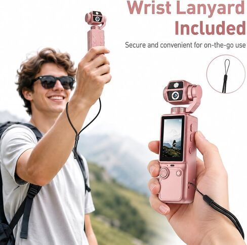 Q9 Mini Handheld HD Action Camera with 180° Rotatable Lens & Built-in Screen, Lightweight Wearable Video Recorder for Travel Cycling Daily Use, Mini Tripod Lanyard USB Cable Included, Pink in Kuwait