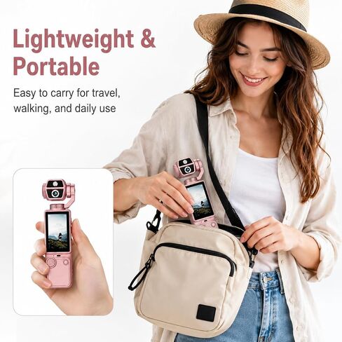 Q9 Mini Handheld HD Action Camera with 180° Rotatable Lens & Built-in Screen, Lightweight Wearable Video Recorder for Travel Cycling Daily Use, Mini Tripod Lanyard USB Cable Included, Pink in Kuwait