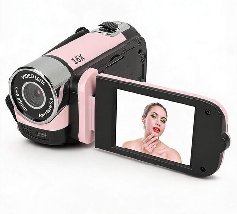 Bewinner D90 Digital Video Camera - 1080P 16MP Handheld Video Camcorder 16x Digital Zoom Video Camera with 2.7in TFT Rotatable Screen, HD Video Recorder Camera with Fill Light (Rose), Pink in Kuwait