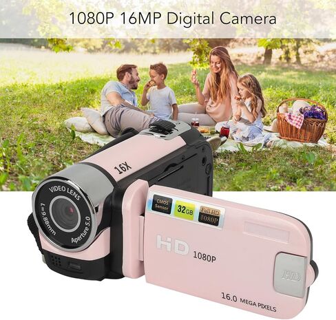 Bewinner D90 Digital Video Camera - 1080P 16MP Handheld Video Camcorder 16x Digital Zoom Video Camera with 2.7in TFT Rotatable Screen, HD Video Recorder Camera with Fill Light (Rose), Pink in Kuwait