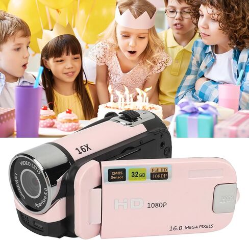 Bewinner D90 Digital Video Camera - 1080P 16MP Handheld Video Camcorder 16x Digital Zoom Video Camera with 2.7in TFT Rotatable Screen, HD Video Recorder Camera with Fill Light (Rose), Pink in Kuwait