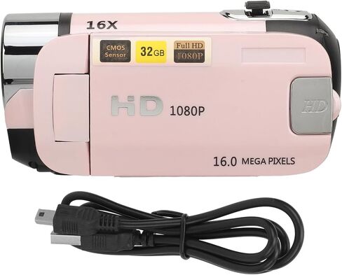 Bewinner D90 Digital Video Camera - 1080P 16MP Handheld Video Camcorder 16x Digital Zoom Video Camera with 2.7in TFT Rotatable Screen, HD Video Recorder Camera with Fill Light (Rose), Pink in Kuwait