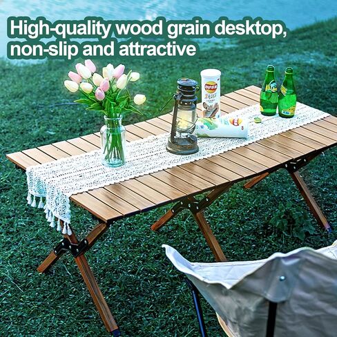 Folding Camping Table, Roll-Up Folding Table with Carry Bag, Portable Aluminum Picnic Table, Low Height Beach Table for Outdoor Use, Travel, BBQ & Hiking, Easy Assembly (Natural) in Kuwait
