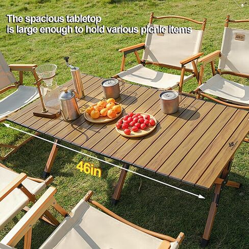 Folding Camping Table, Roll-Up Folding Table with Carry Bag, Portable Aluminum Picnic Table, Low Height Beach Table for Outdoor Use, Travel, BBQ & Hiking, Easy Assembly (Natural) in Kuwait