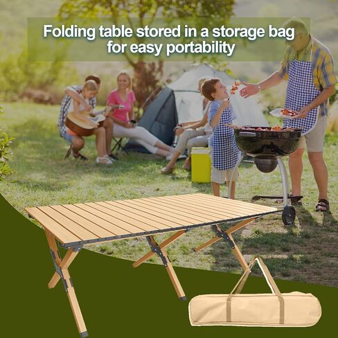 Folding Camping Table, Roll-Up Folding Table with Carry Bag, Portable Aluminum Picnic Table, Low Height Beach Table for Outdoor Use, Travel, BBQ & Hiking, Easy Assembly (Natural) in Kuwait