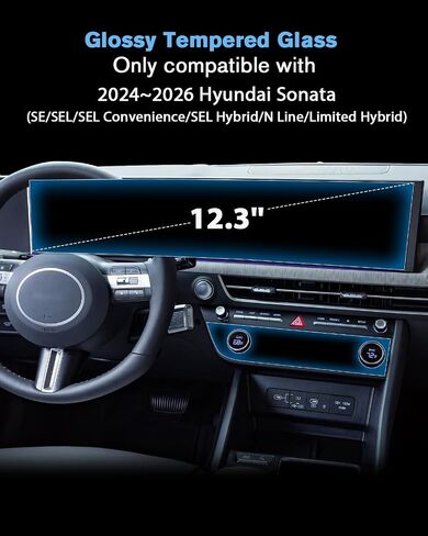 For 4PCS Integrated Glossy Tempered Glass 2024 2025 2026 Hyundai Sonata 12.3 Inch & AC Dual Displays Screen Protector - Sonata Accessories in Kuwait