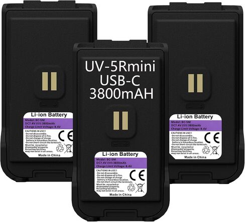 BL-5RMini Radio Battery 3800mAh Type-C 8.4V Rechargable Original Battery Compatible with UV-5R Mini/UV-5G MINI Two Way Radio Walkie Talkie Accessories 3Packs in Kuwait